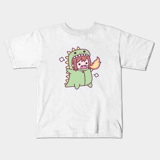 Angry Girl In Cute Dinosaur Costume Kids T-Shirt by rustydoodle